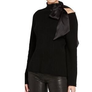 RtA Millie Cashmere Silk Bow Tie Neck Sweater in Black Size